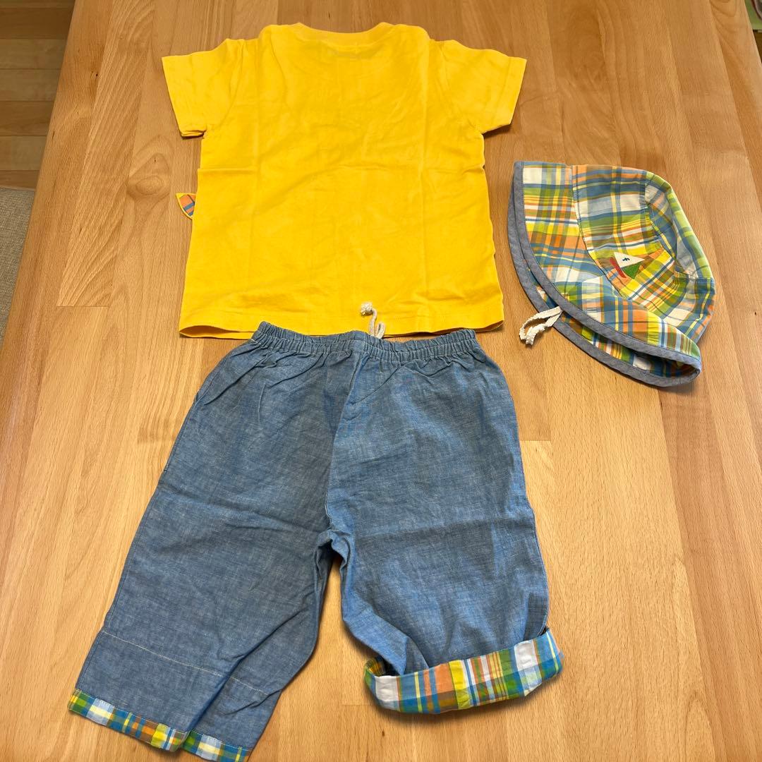 familiar クジラチェック柄Tシャツハーフパンツ帽子セット　110cm