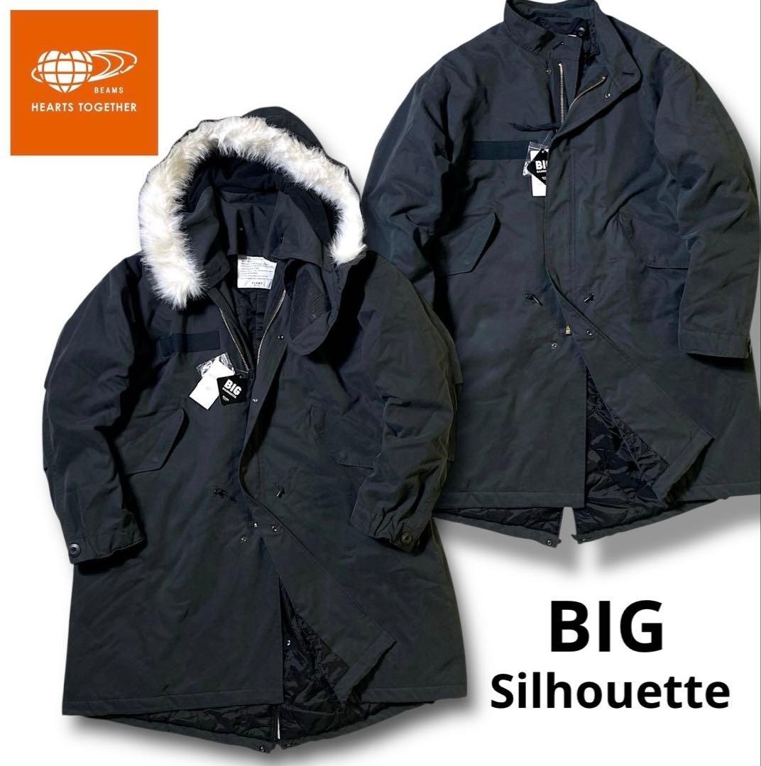 M ビームス 裏地キルティング ビッグシルエット 2way モッズコート 黒