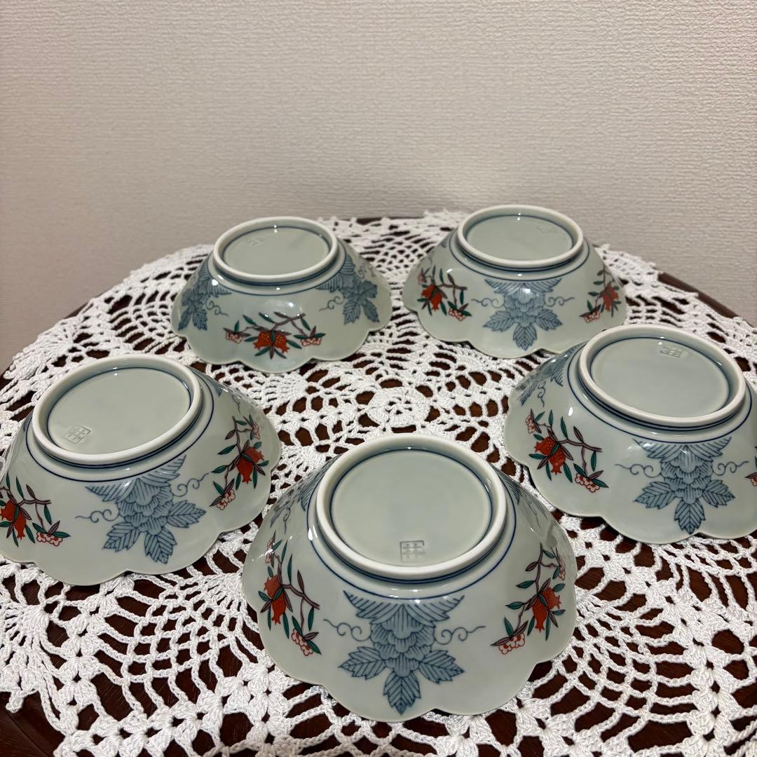 未使用★波佐見焼　林九郎窯　十方割花地紋小鉢揃　古伊万里　ペタルバイカラー　金彩