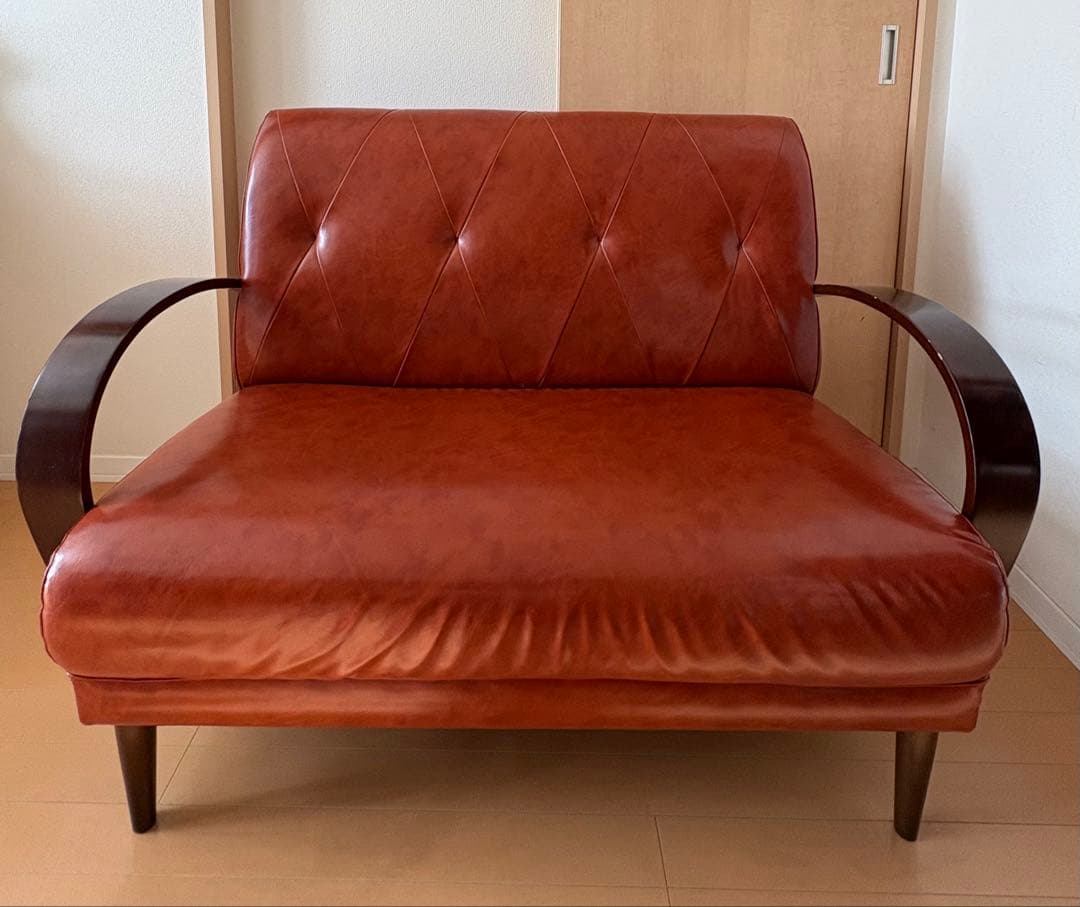 B-COMPANYクールベ 合成皮革 2人掛けソファ ミッドセンチュリー