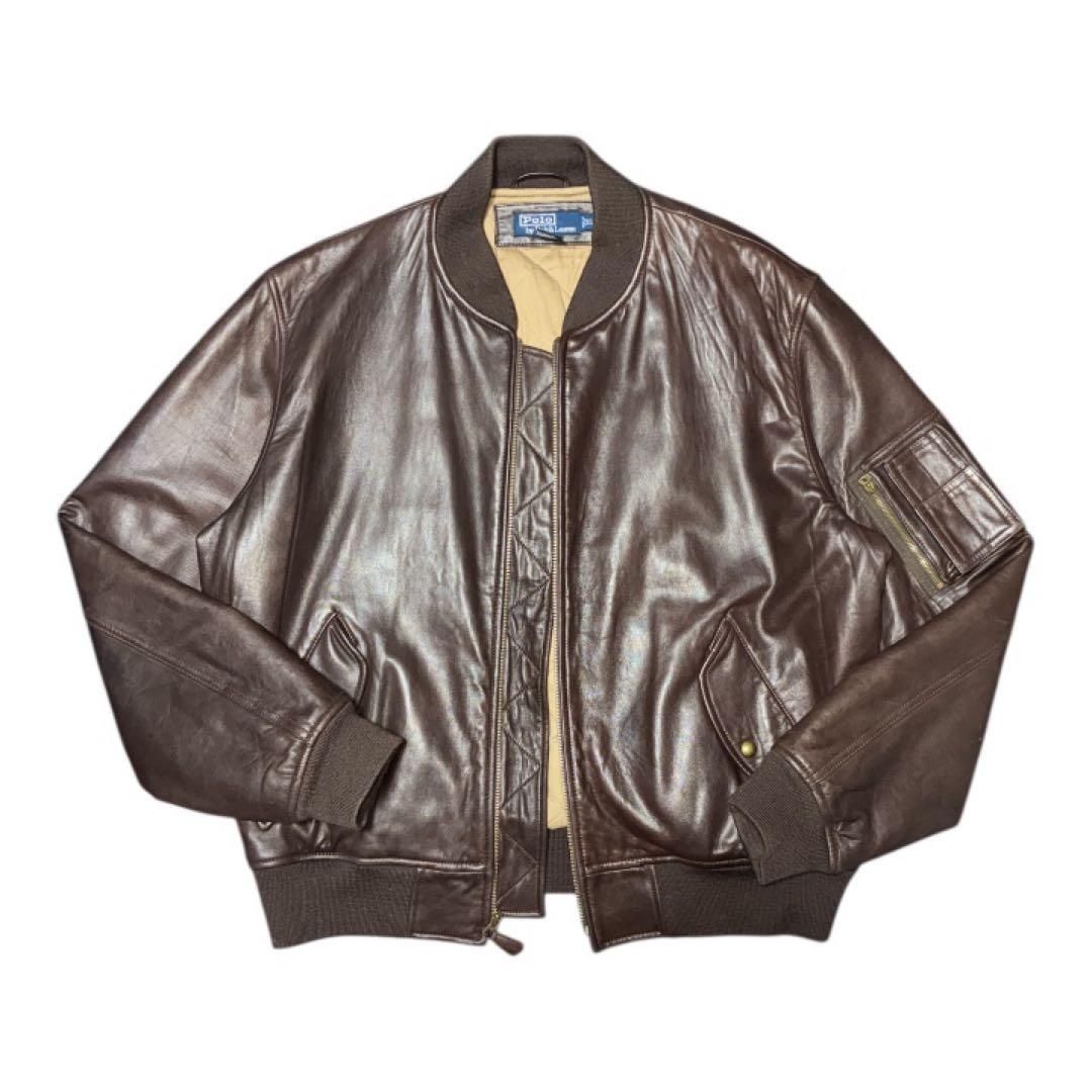 【スペシャル！】 90s ラルフローレン レザー ma1 ダークブラウン XL