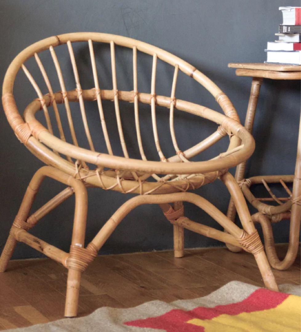 最終値下げしています！ラタンラウンドチェアラタン製 円形背もたれ座椅子　竹椅子