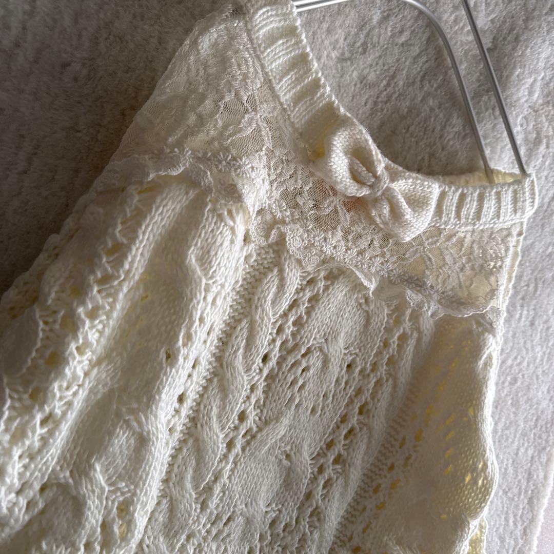 リズリサ　セーターLIZ LISA肩のレース　リボン　可愛いケーブル編み