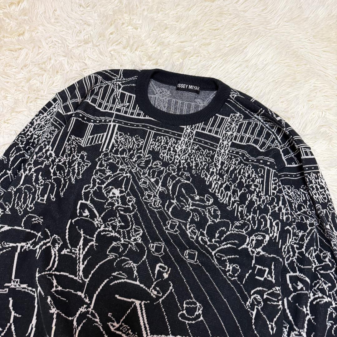 【希少】ISSEY MIYAKE 総柄ニットセーター ブラック　アートデザイン