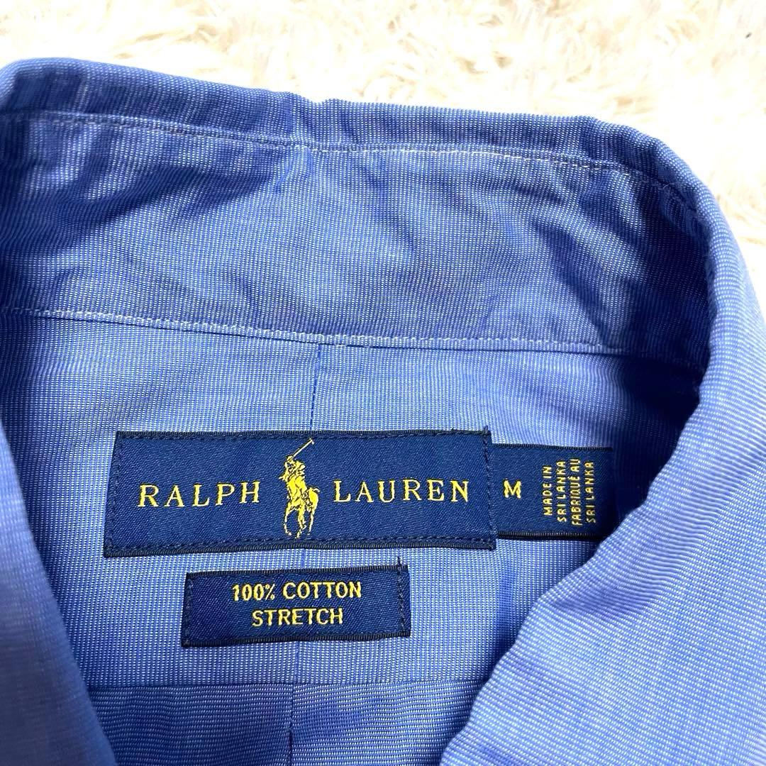 未使用級　ラルフローレン　M ストレッチ　長袖シャツ　BD ポニー刺繍　ブルー
