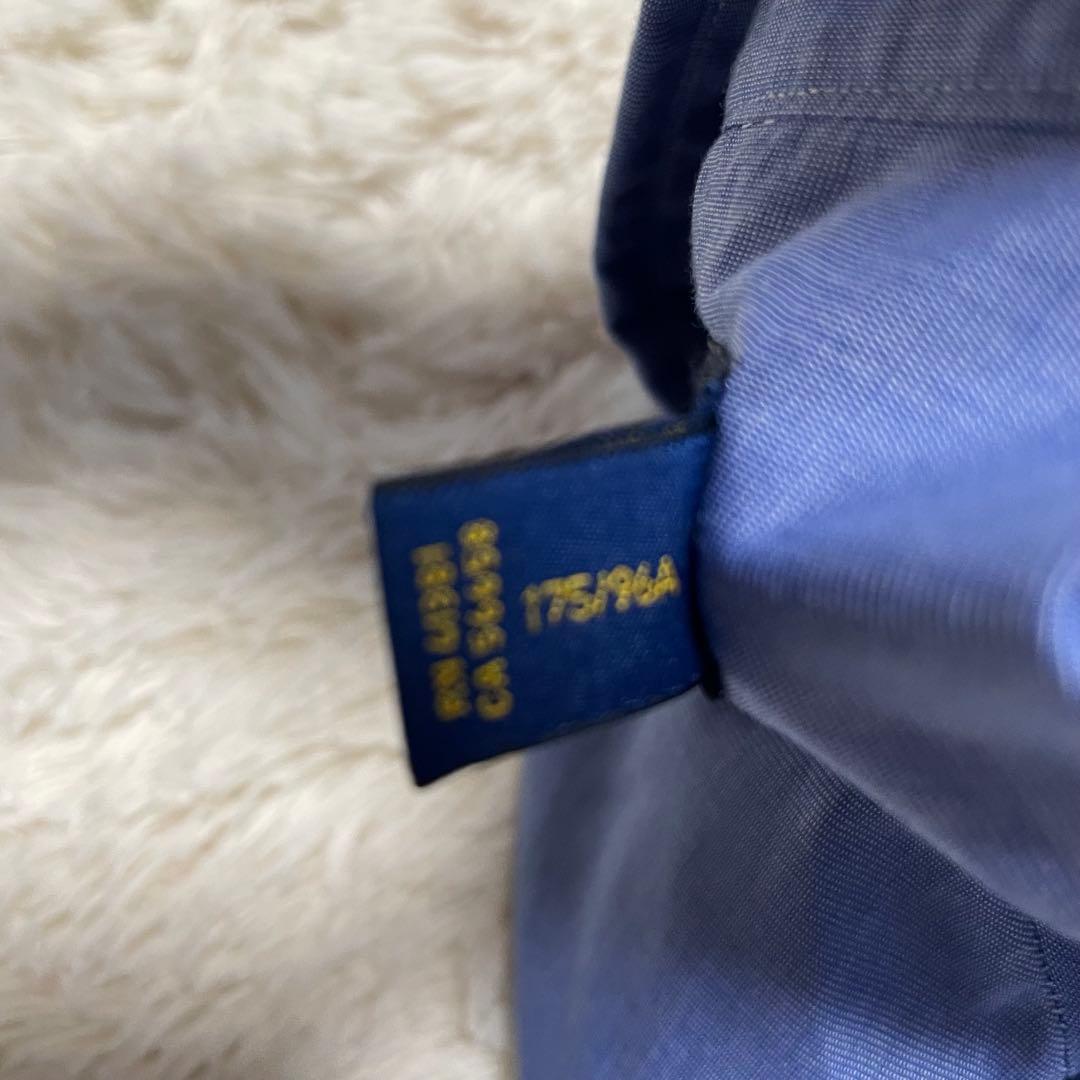 未使用級　ラルフローレン　M ストレッチ　長袖シャツ　BD ポニー刺繍　ブルー