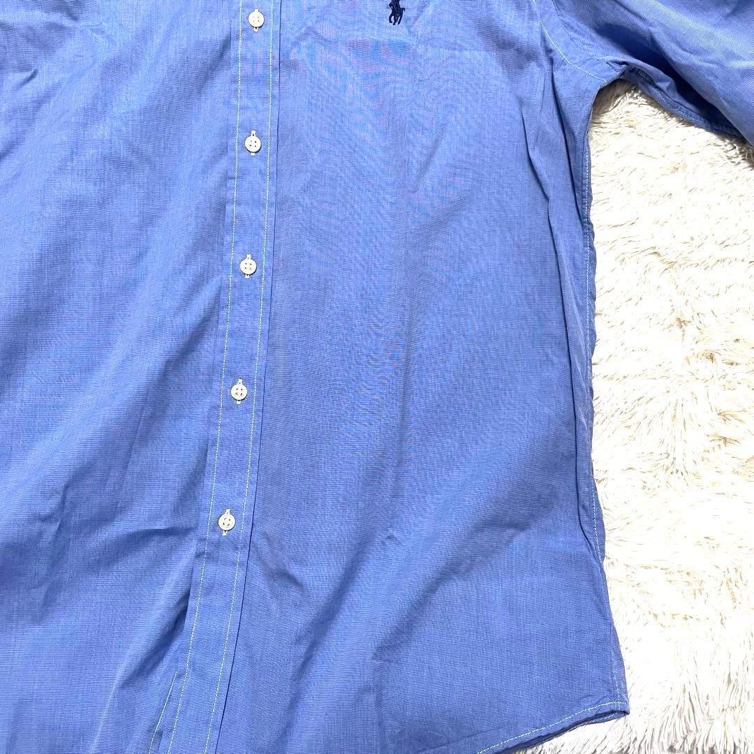 未使用級　ラルフローレン　M ストレッチ　長袖シャツ　BD ポニー刺繍　ブルー