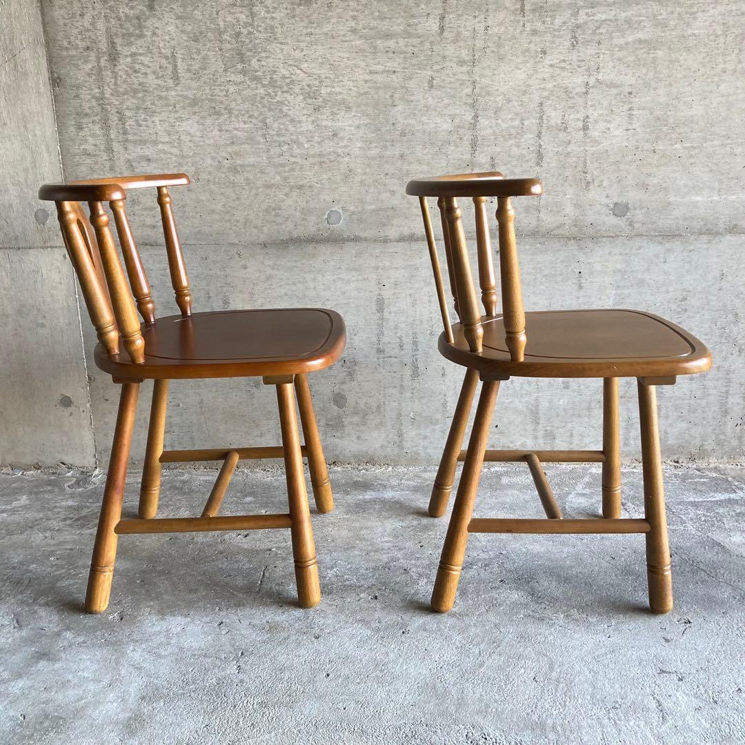 ウィンザーチェア 椅子 リビング ダイニング 2脚 座布団付 木製 家具 レトロ