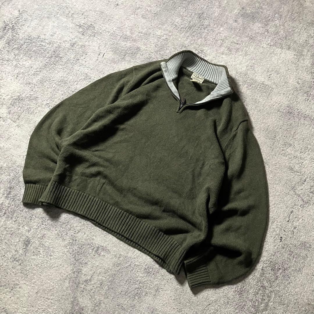 00sLLBeanハーフジップコットンニットオリーブグリーンエルエルビーン