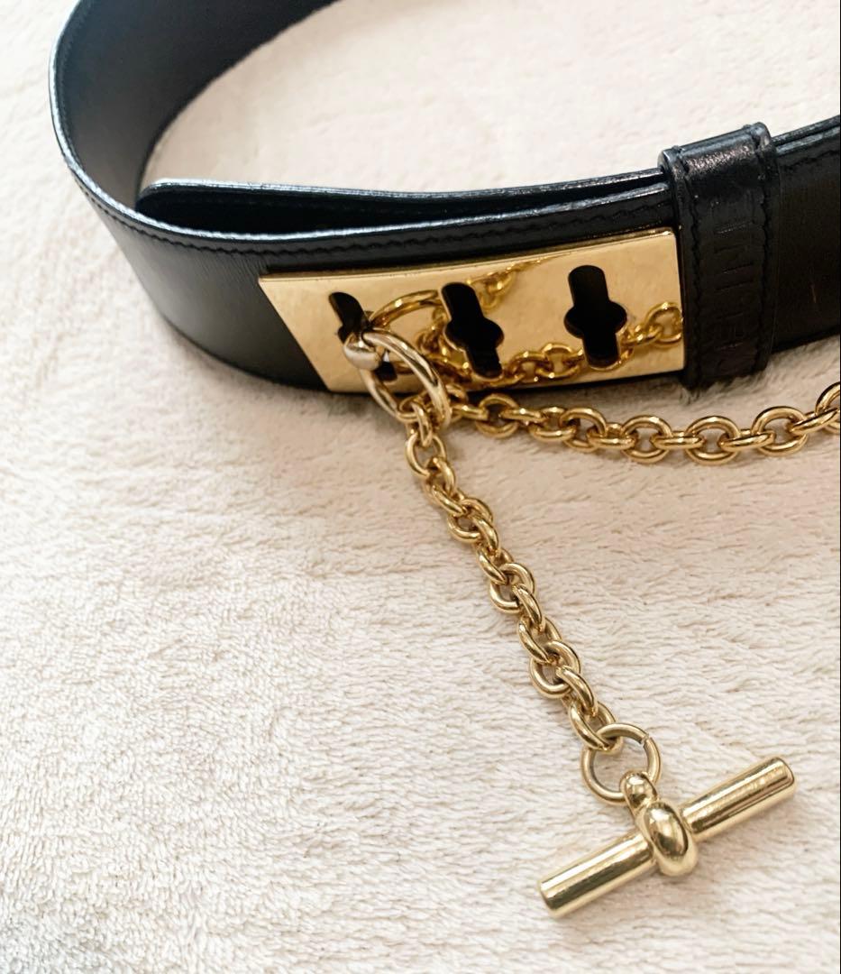 ⭐︎CELINE ヴィンテージマンテルブラックレザーベルト ゴールド金具