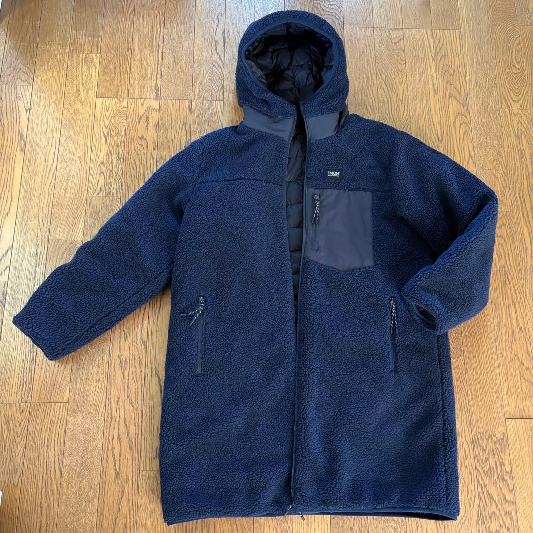 美品⭐︎お値下げ【TAION】ノーリーズ別注ボア×ダウンフードコート　ネイビー