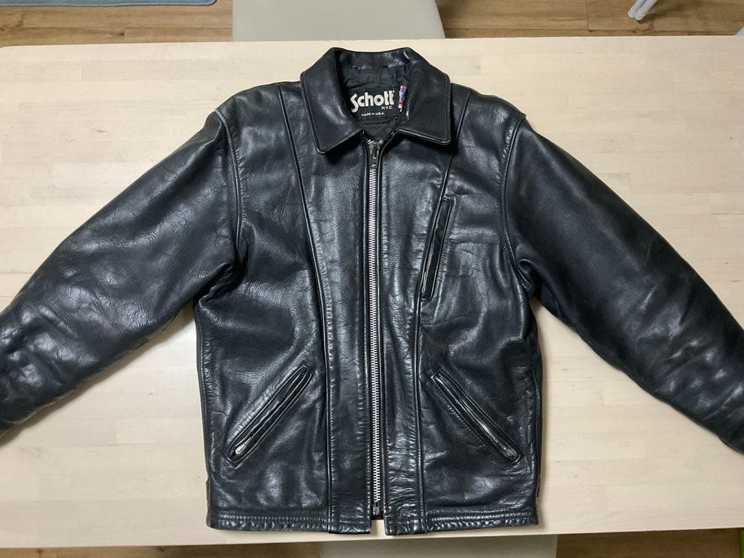 Schott ブラックレザーシングルライダースジャケット
