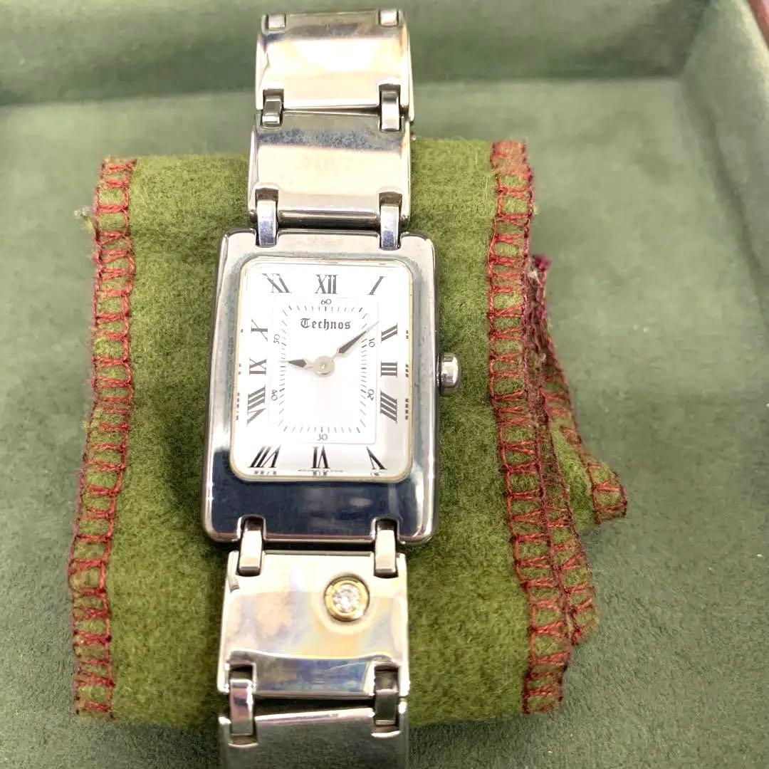 +【希少】テクノスクォーツ腕時計　シルバー925銀無垢　ワンポイントダイヤ