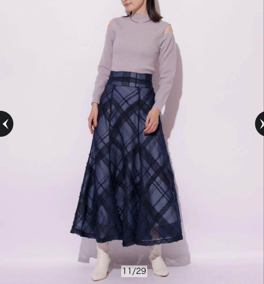 Mystrada♡チュールチェック刺繍スカート♡紺Sサイズ