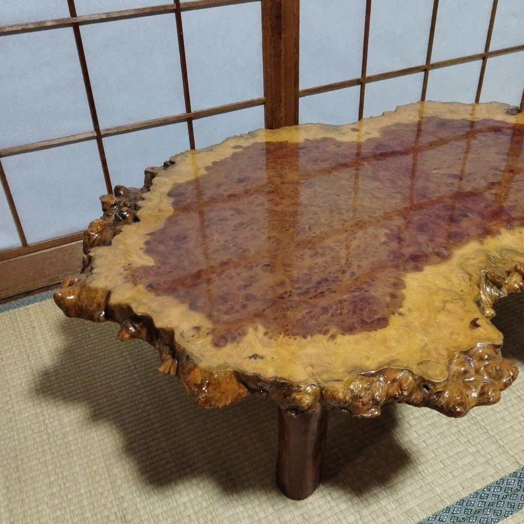 厚み4cm 花梨　瘤杢　座卓　一枚板　天然木　ローテーブル