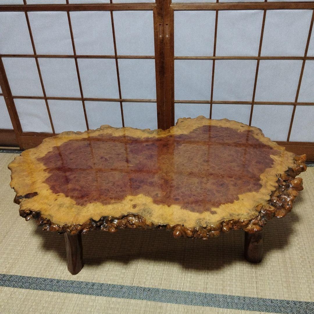 厚み4cm 花梨　瘤杢　座卓　一枚板　天然木　ローテーブル