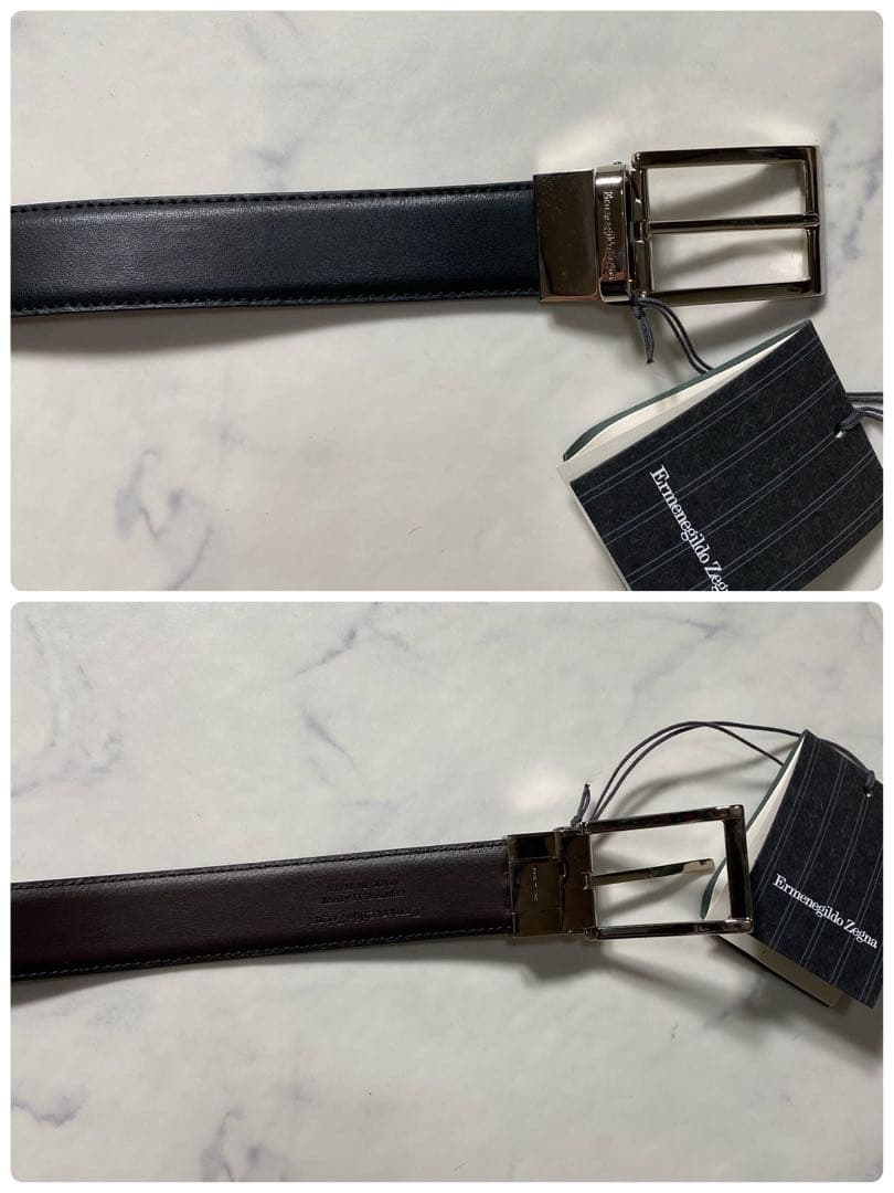 【未使用に近い】エルメネジドゼニア　ベルト　現行　タグ付き　イタリア製　レザー