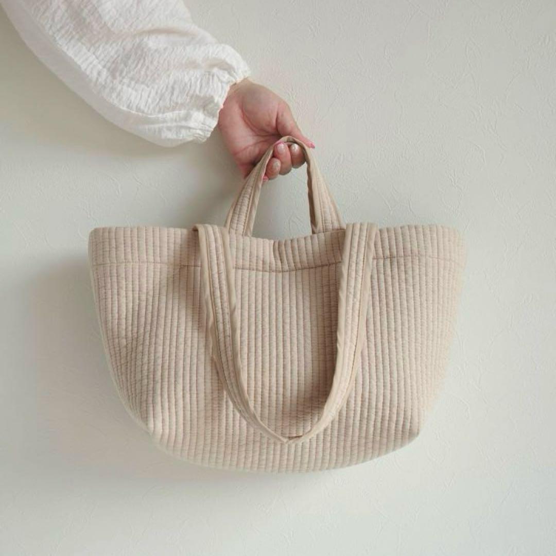 ヌビバッグ◎ミルクティー ダブルハンドル　マザーズバッグ　イブル　底板付き