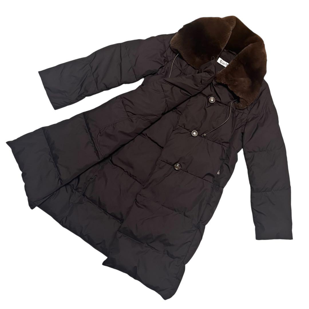 美品✨MaxMara ダウンコート　ロング　白タグ　ラビットファー　ブラウン