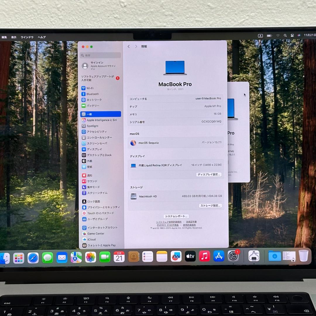 MacBook本体 MacBookPro 16 2021 M1Pro 16GB 512GB