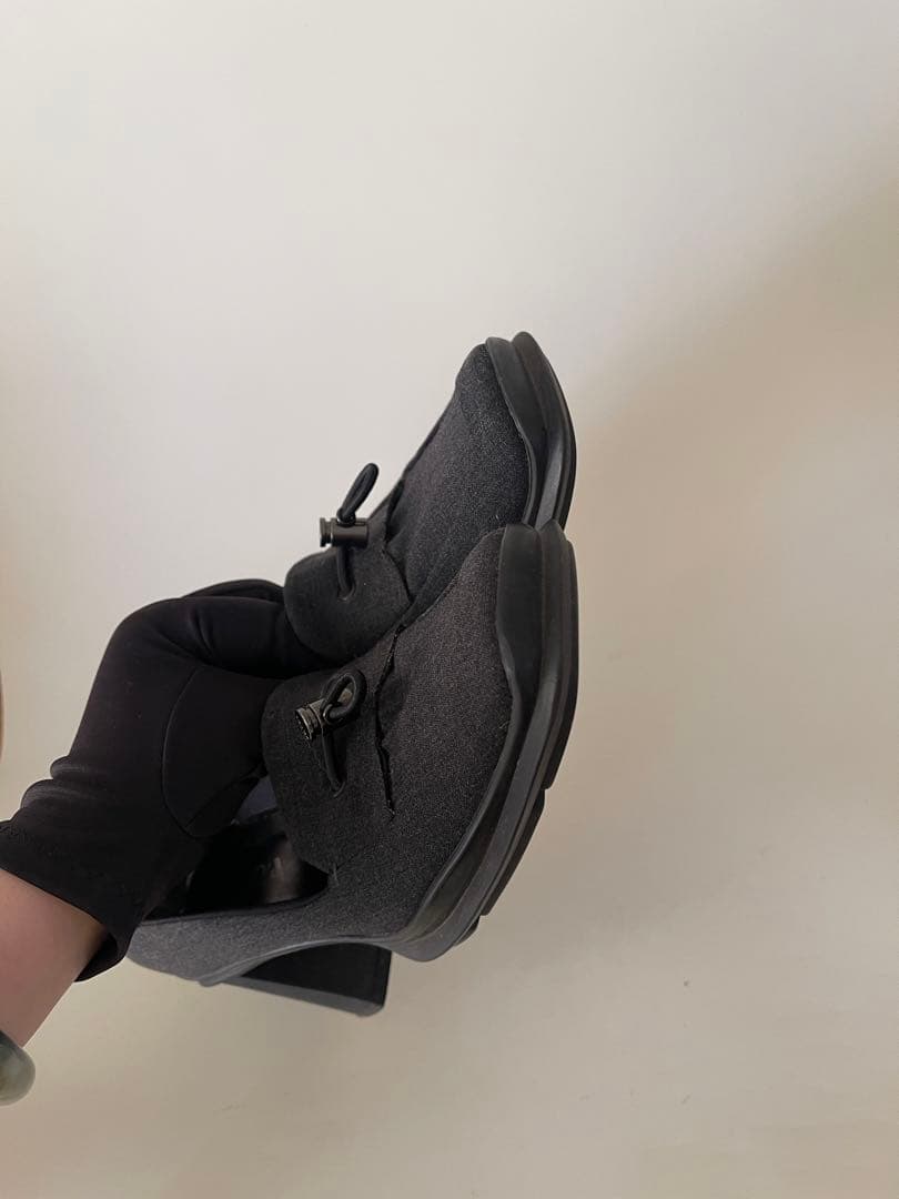 美品Pradaプラダブラックグレーヒール付きモカシンパンプス36.5