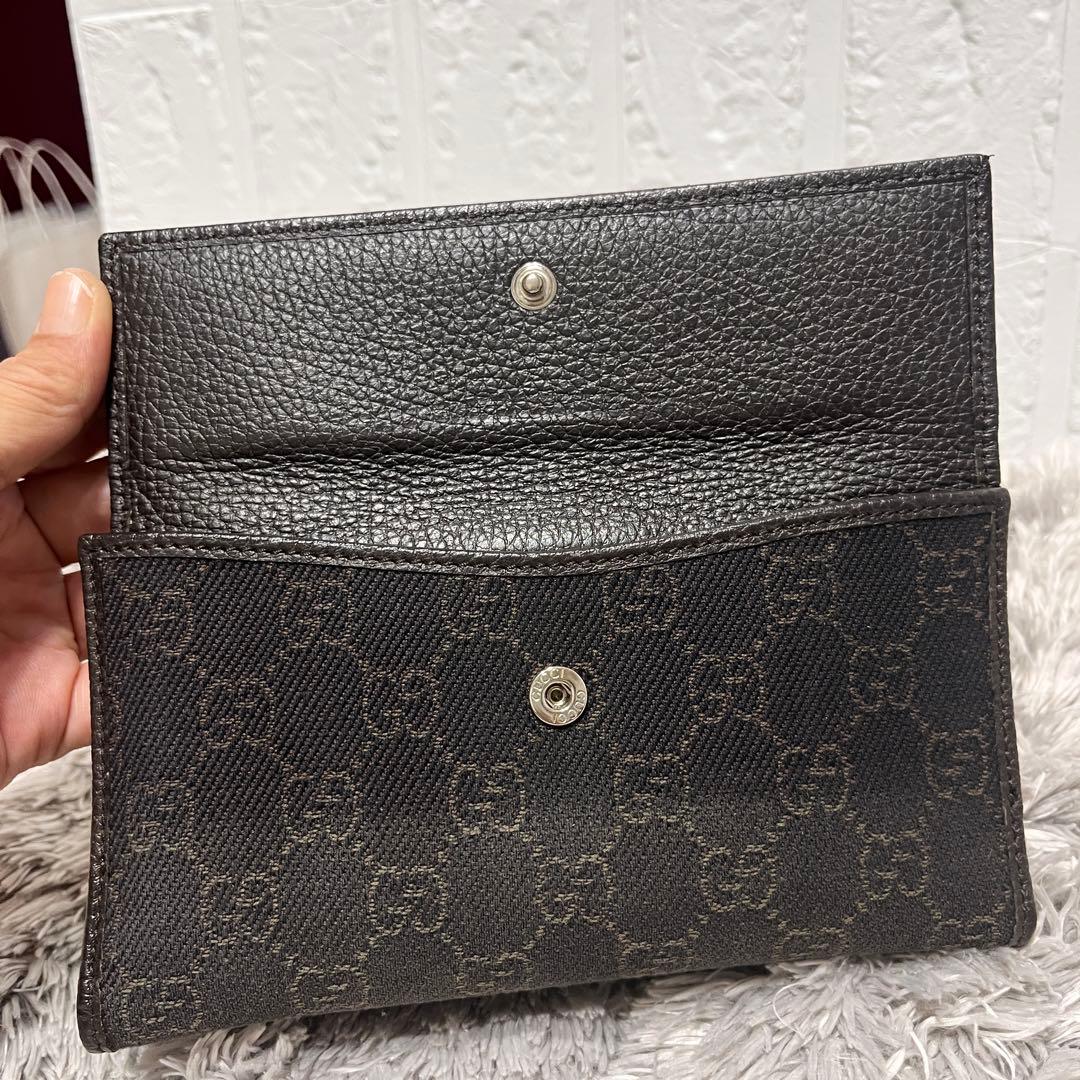 美品✨GUCCI マキシ　財布　GGキャンバス シボ　ダークブラウン　Wホック