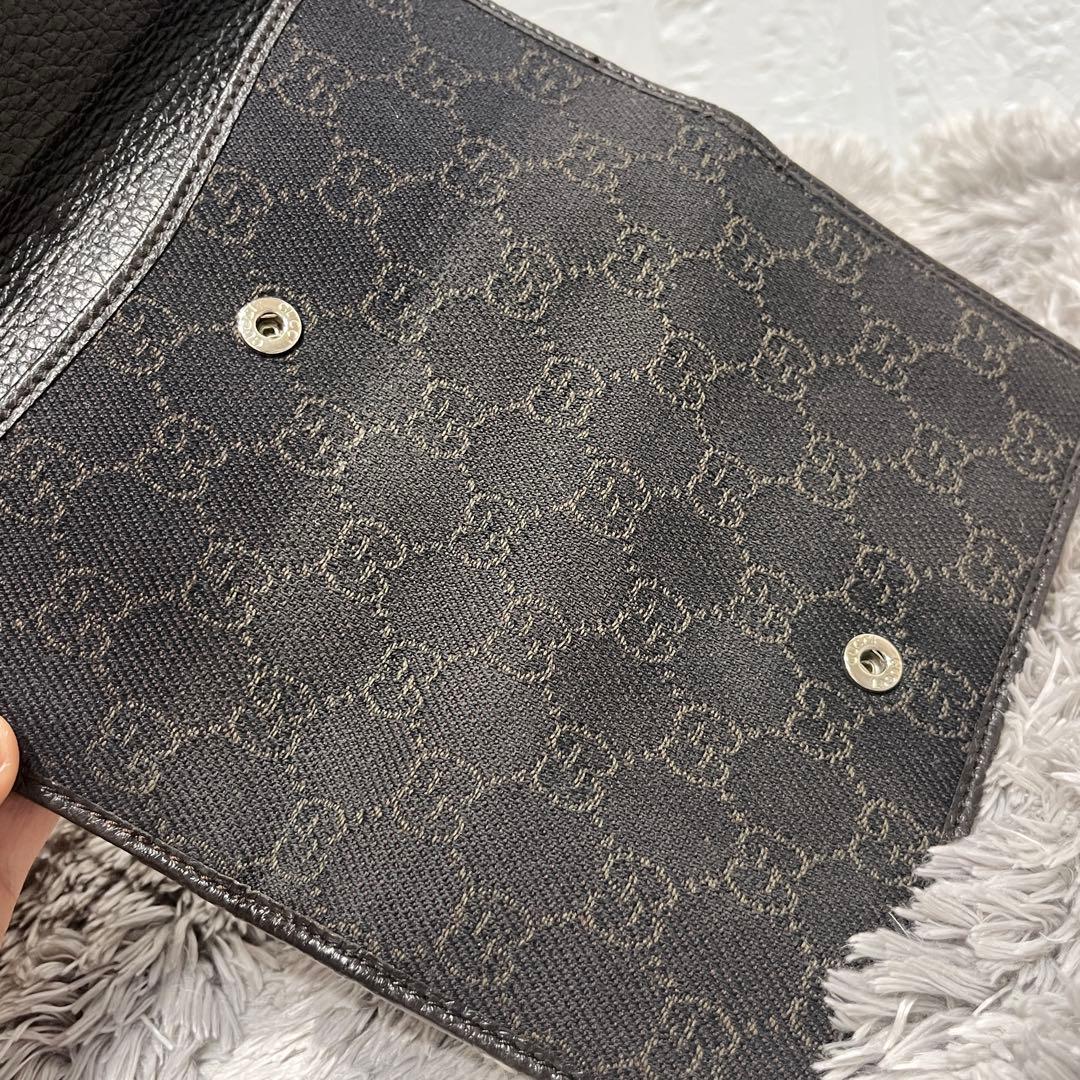 美品✨GUCCI マキシ　財布　GGキャンバス シボ　ダークブラウン　Wホック