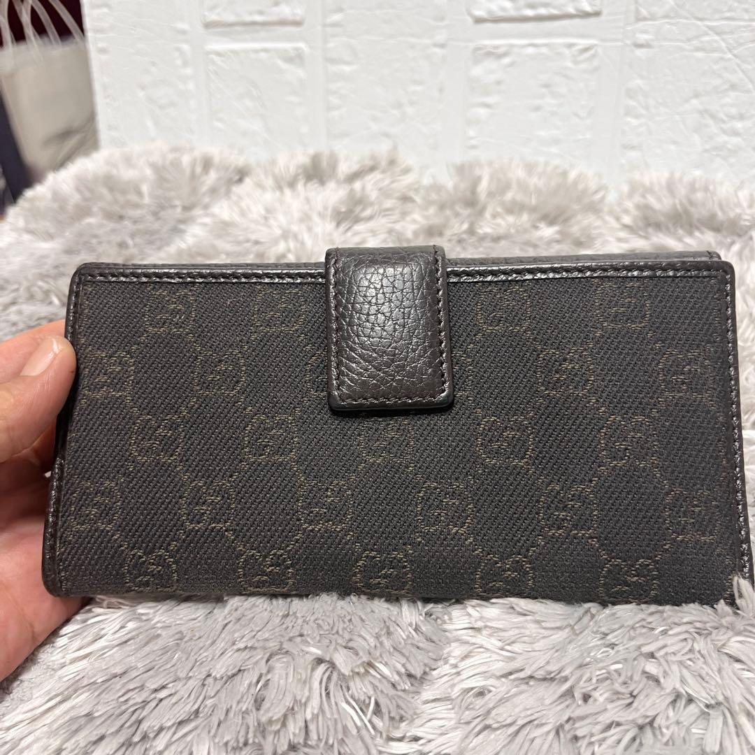 美品✨GUCCI マキシ　財布　GGキャンバス シボ　ダークブラウン　Wホック