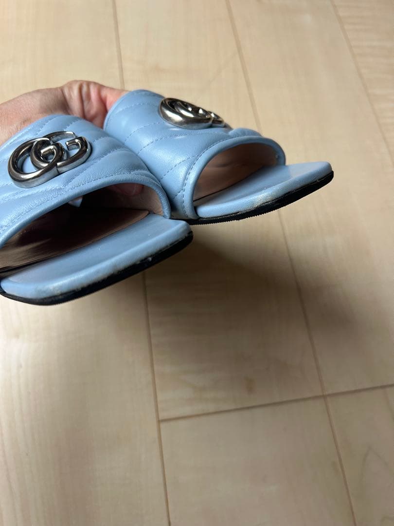 GUCCI ライトブルー GGロゴ スライドサンダル