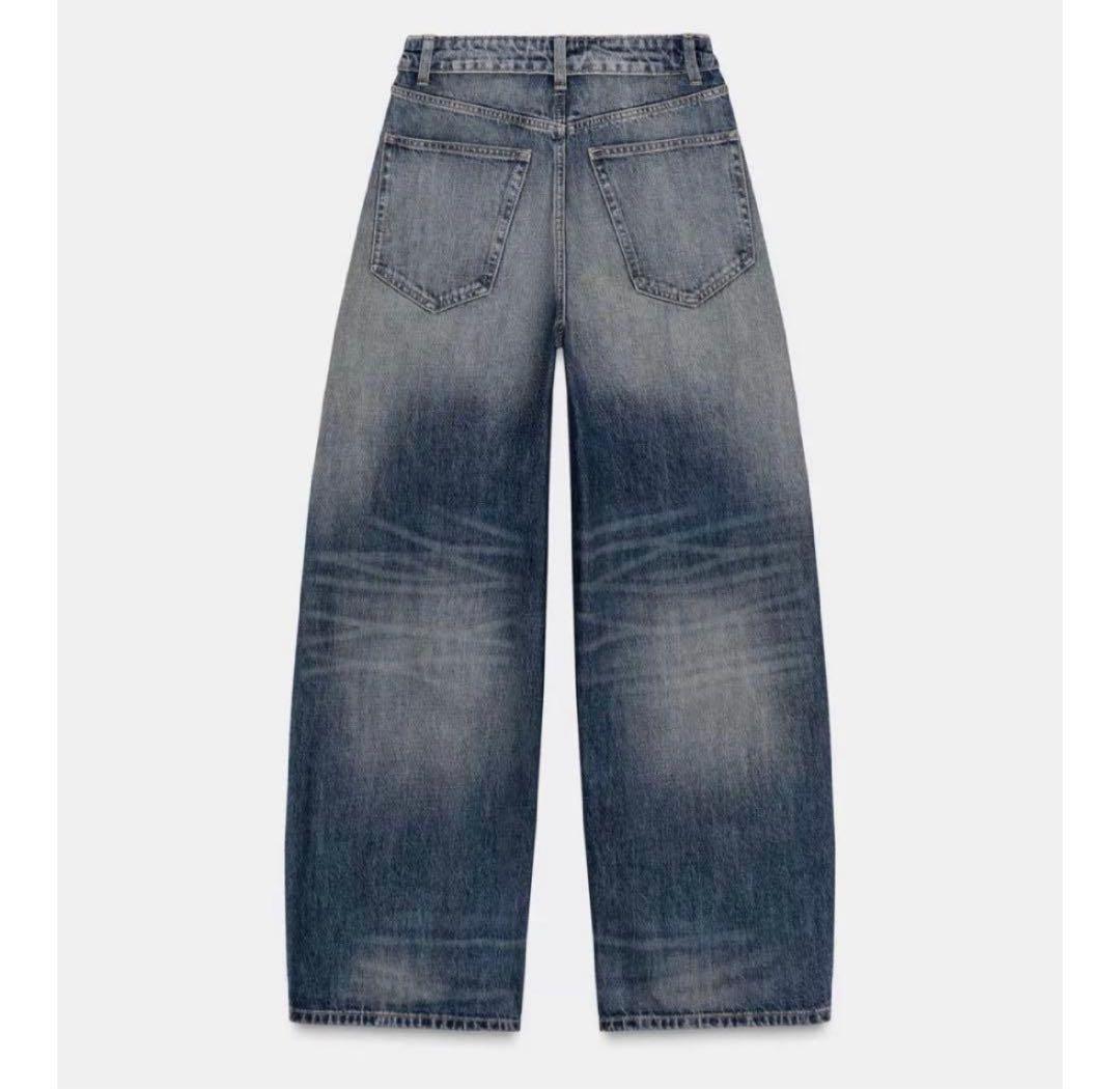 ZARA TRFミッドライズ折り返しウエストデニムパンツ　XS EU32(5号)