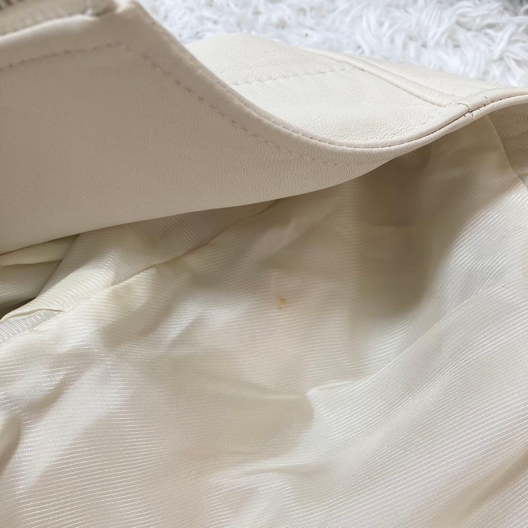 美品♡ ANAYI ノーカラー レザージャケット ジップアップ アイボリー