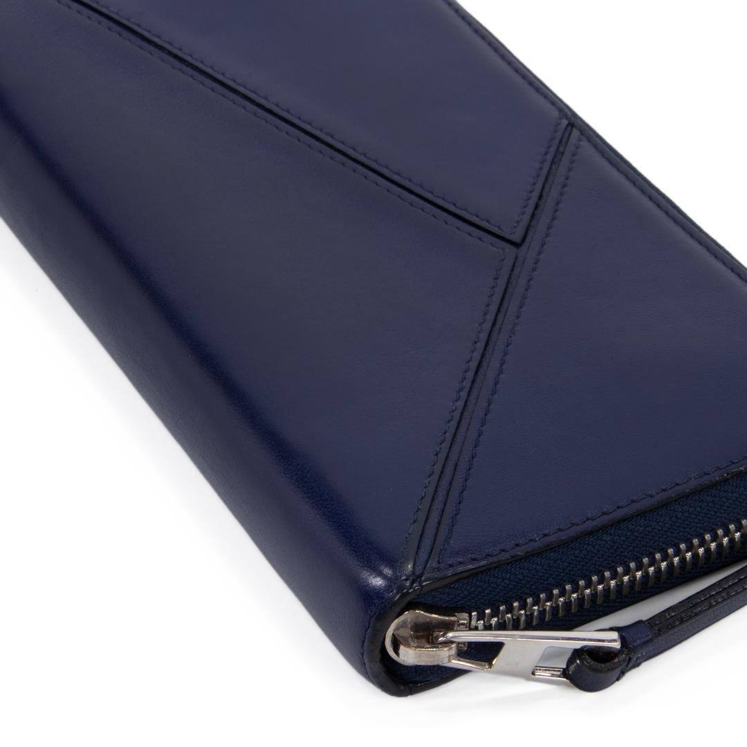 本物 ロエベ 長財布 ファスナー メンズ レディース パズル ネイビーブルー