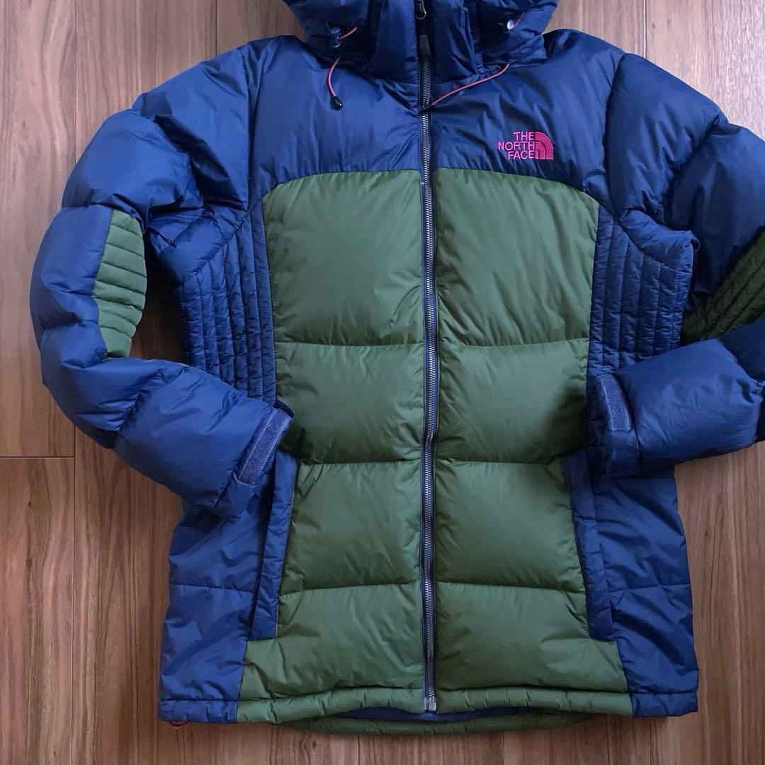 XXLノースフェイスレディースネイビーグリーン緑紺ダウンジャケットパーカー