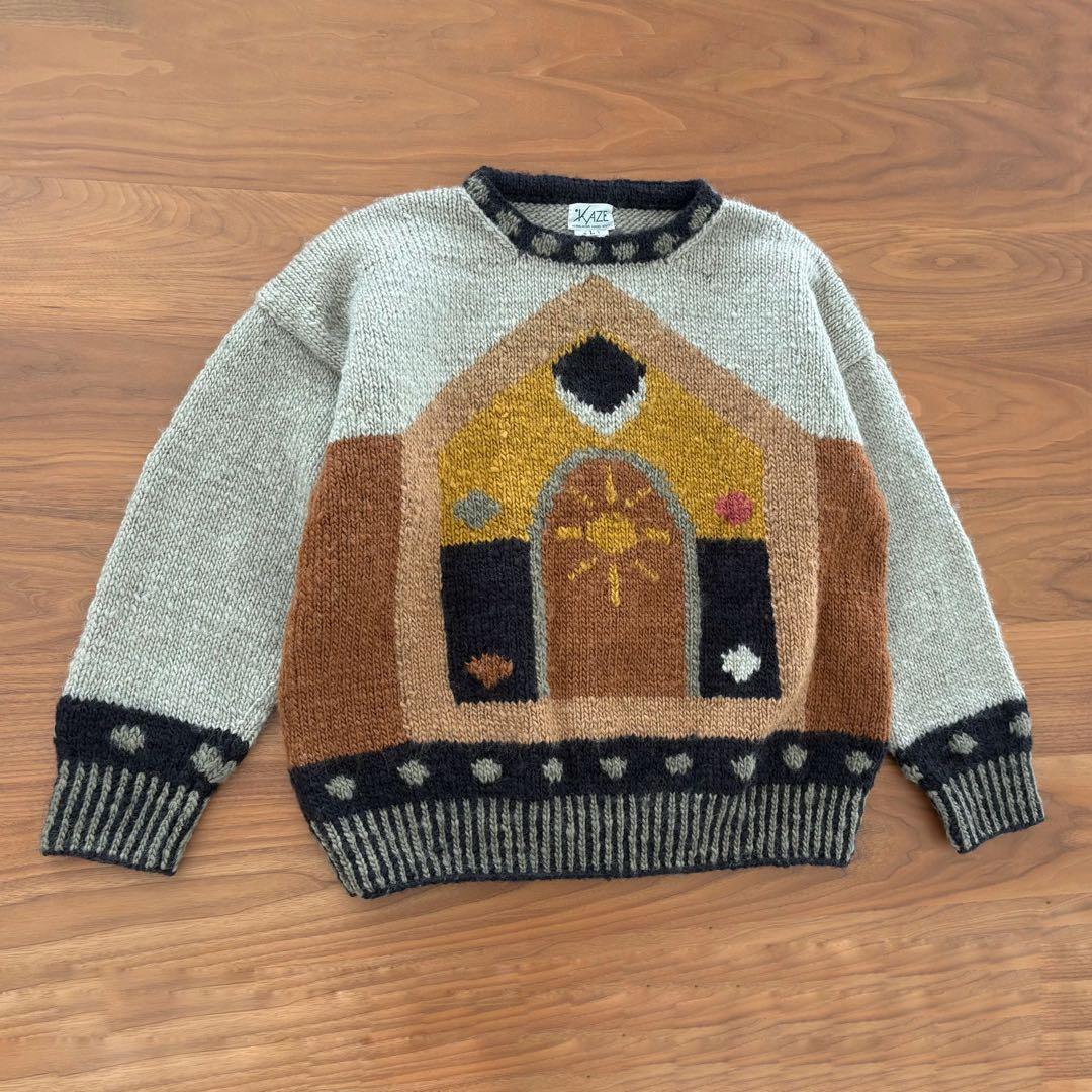 ネパール製 ハンドメイドニット ウール100% セーター ハンドクラフト 一点物