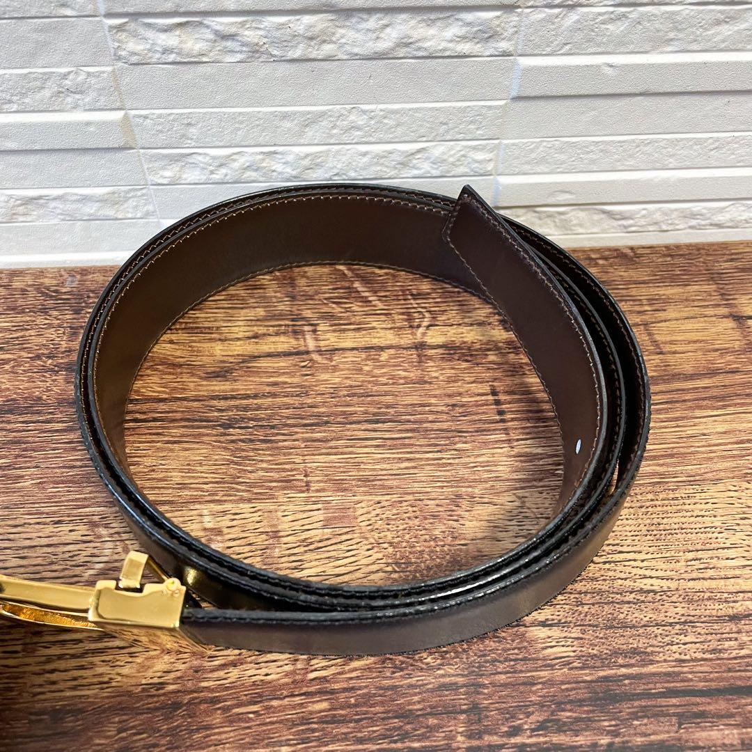 美品 セリーヌ レザー ベルト トリオンフ バックル リバーシブル ブラック.