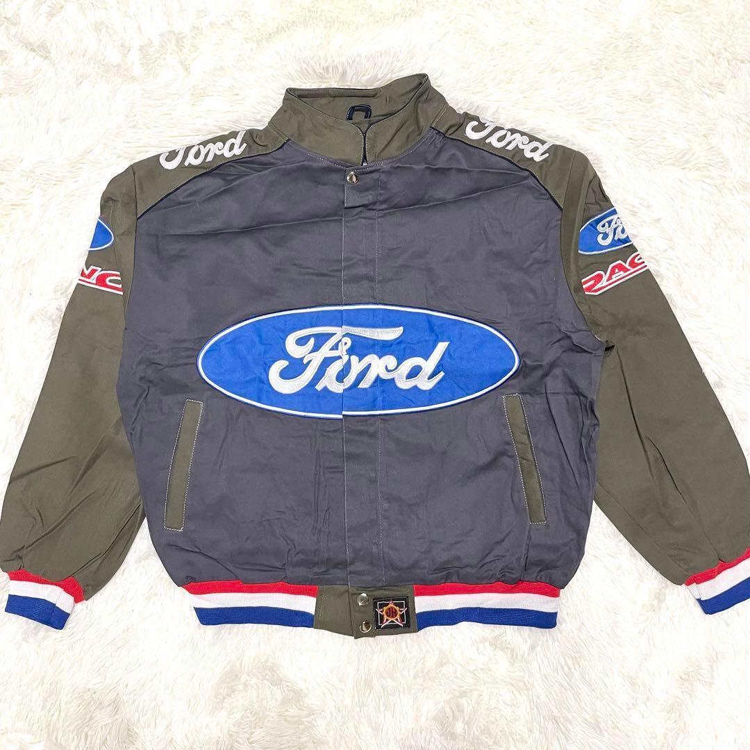 JH DESIGN レーシングジャケット　フォード　グレー/カーキ　サイズL