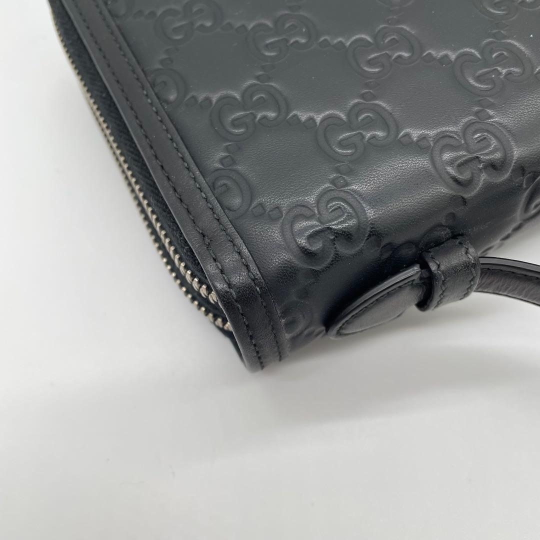 【極美品】グッチ　オーガナイザー　シェリーライン　シマ　GG レザー　ブラック