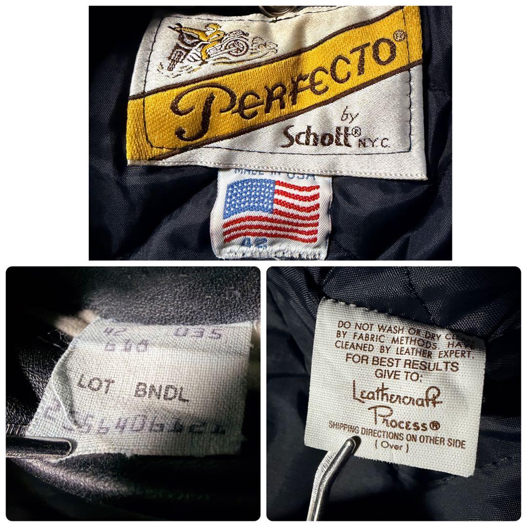 【米国製】schott ライダースジャケット 618 本革　ブラック 42