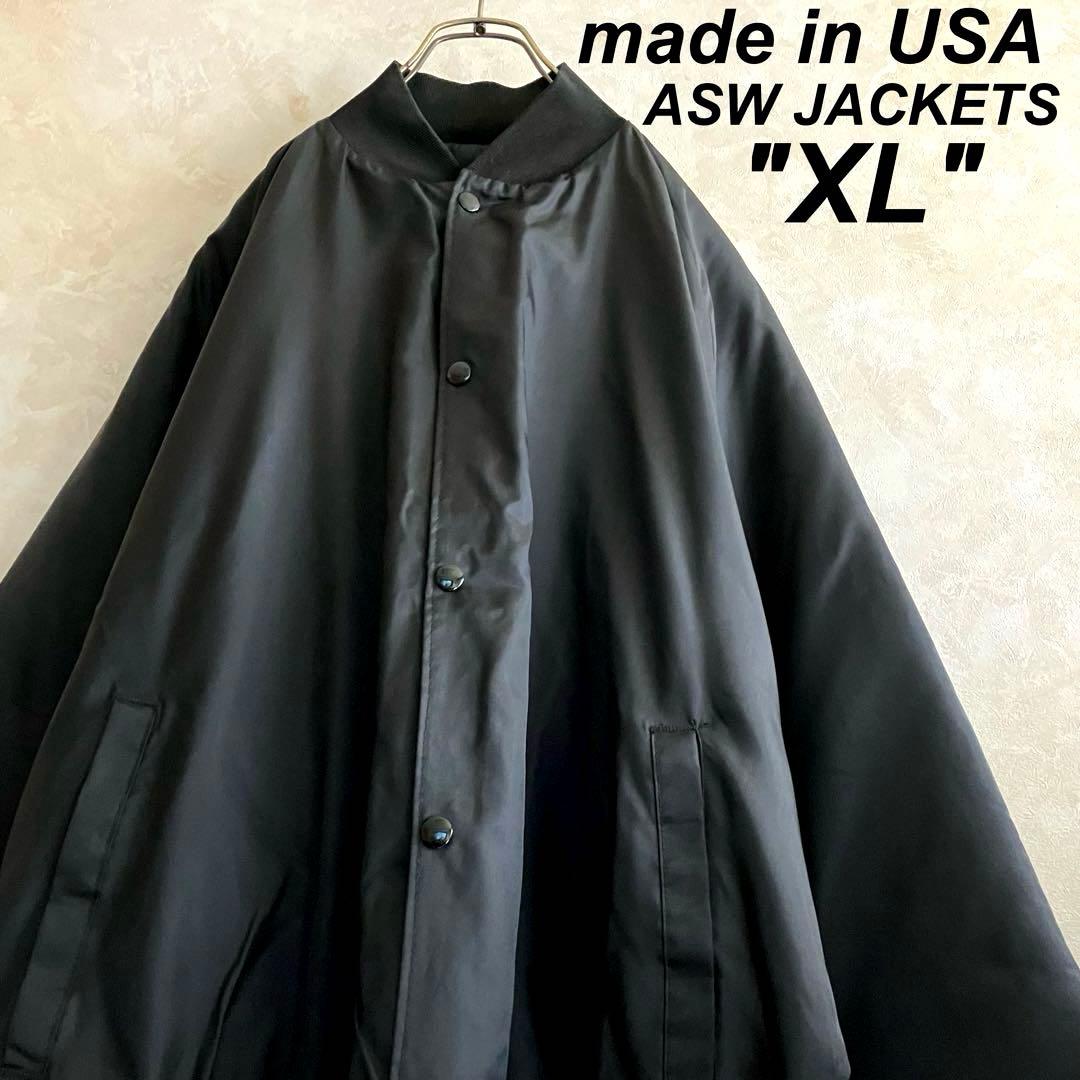 極美品 USA製 ASW オールブラック 中綿ナイロンジャケット 黒 XL