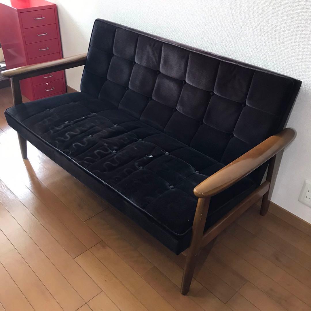 ※ジャンク※ カリモク/モケット限定色の黒 2シーター★オマケあり★
