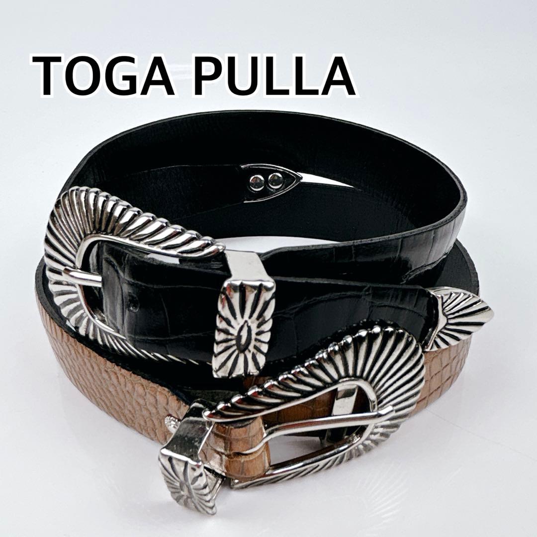 稀少　TOGA PULLA ダブルバックル　レザー　ベルト　バイカラー