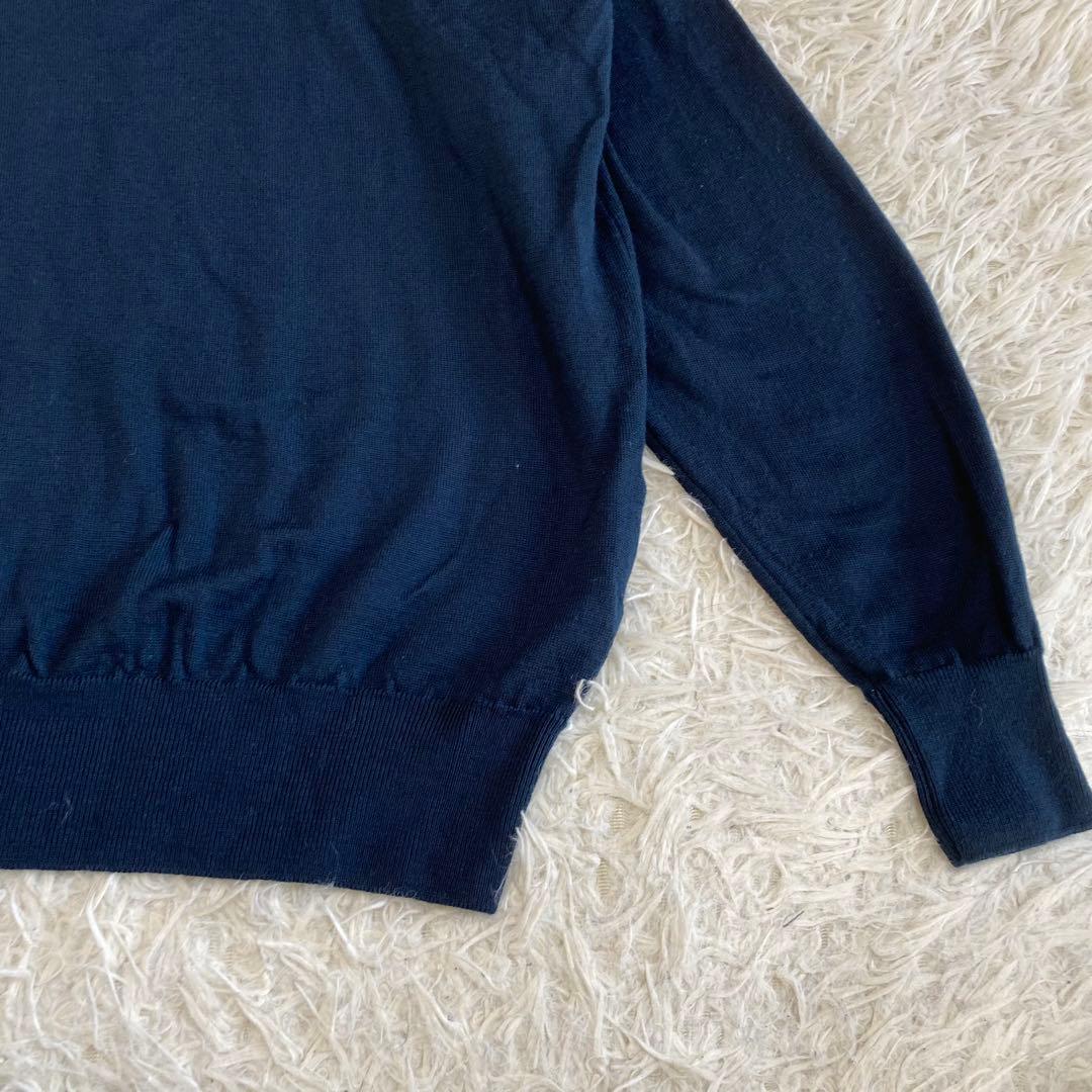 【美品】ジョンスメドレー　タートルネック　ニット　ネイビー　ウール　英国製　L