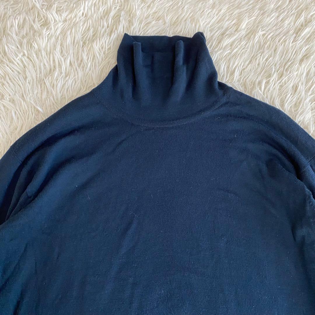 【美品】ジョンスメドレー　タートルネック　ニット　ネイビー　ウール　英国製　L
