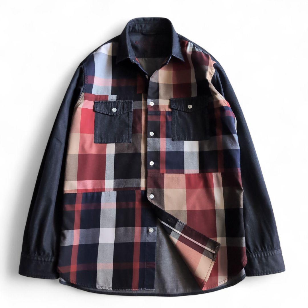 美品 クレストブリッジ 前面チェック デニム 長袖シャツ L インディゴ