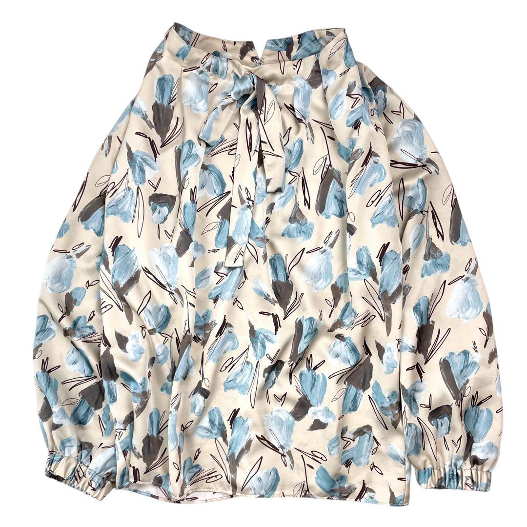 美品 トゥモローランド 近年 ブーゲンビリアプリント ボウタイギャザーブラウス