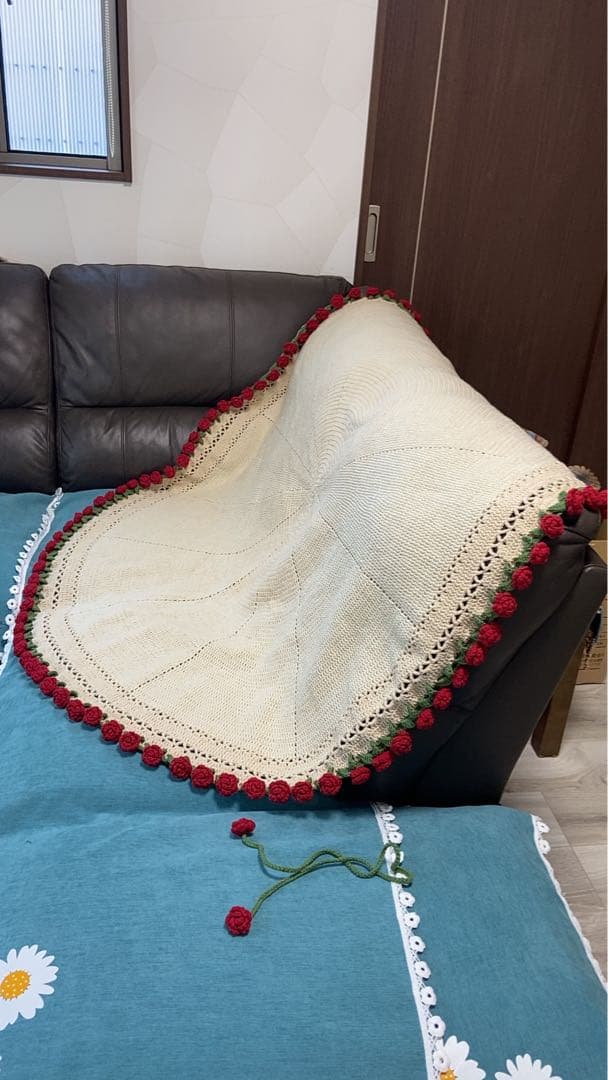 （専用）バラの花束ブランケット直径143cm，102本の大きなバラ，ストール