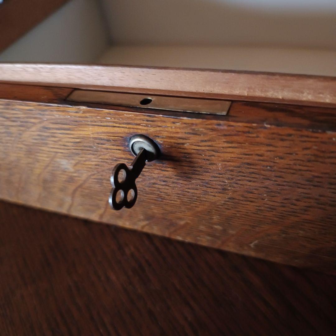 【希少】乳白ガラスとオークの木目の美しい収納ケース ウッドボックス 古道具