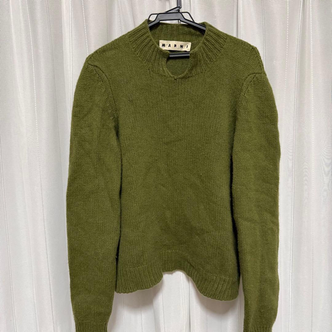 MARNI オリーブグリーン クルーネックニット