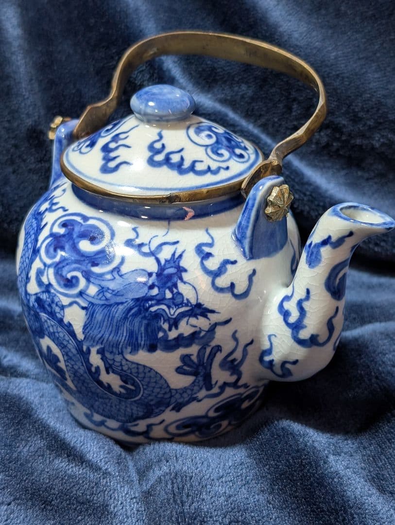 優*希様 中国古美術 大清順治年製 古染付 雲龍文水注 急須 骨董 中国南京焼