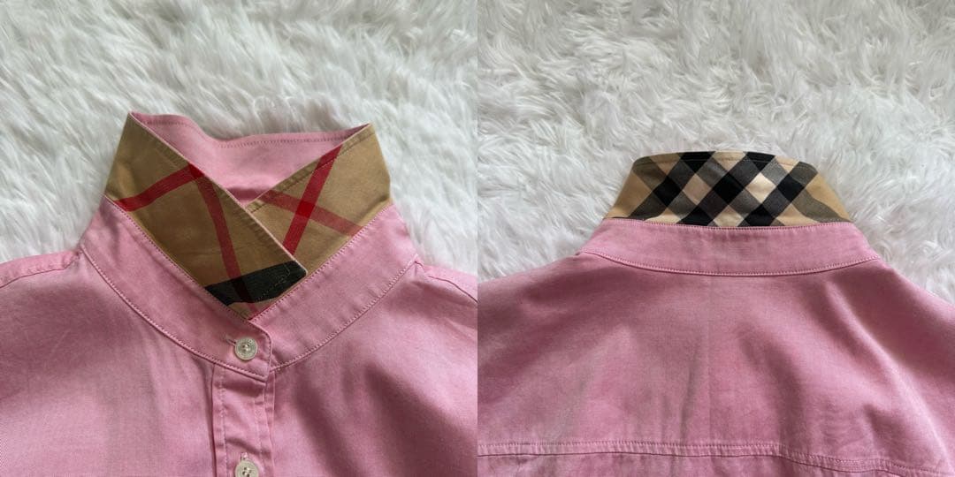 美品 BURBERRY バーバリー コットンシャツ ピンク ノバチェック 46